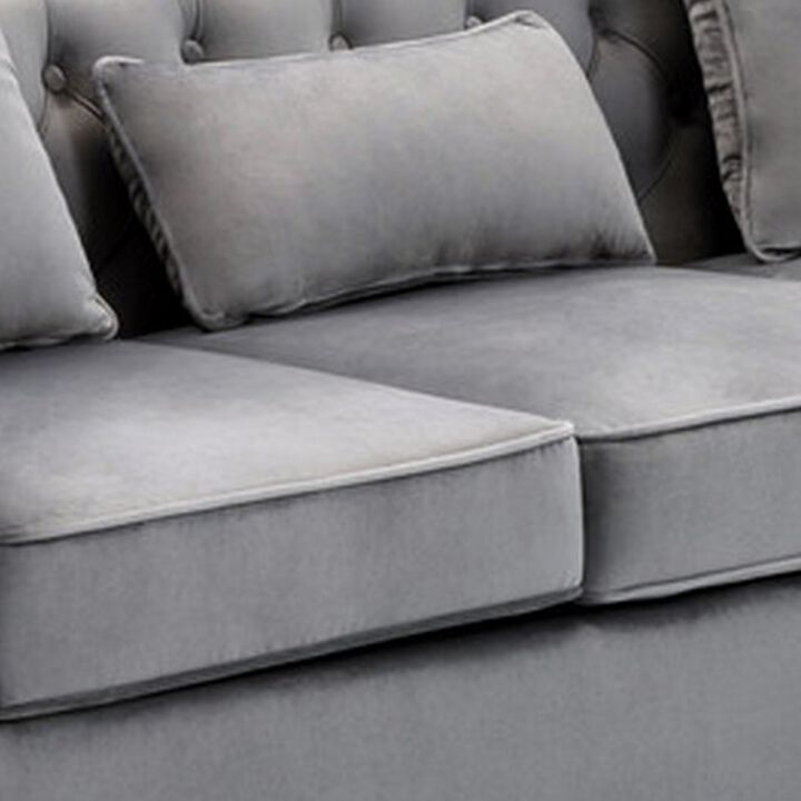 Joni, Chesterfield Design, Deep Button Tufting, Gray Velvet-Benzara