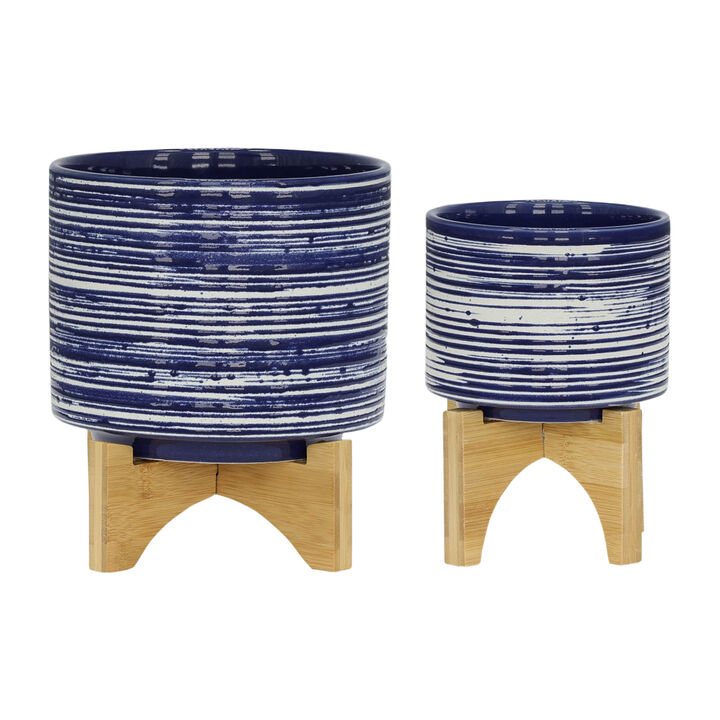 Planter On Stand, Blue Set