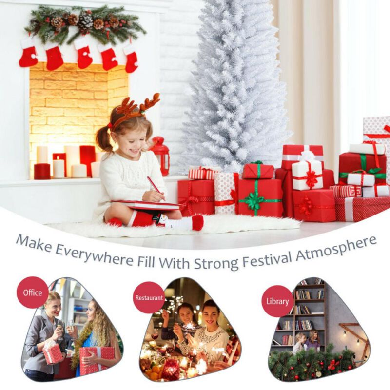 Slim Artificial Christmas Pencil Tree with PVC Needles and Folding Metal Stand
