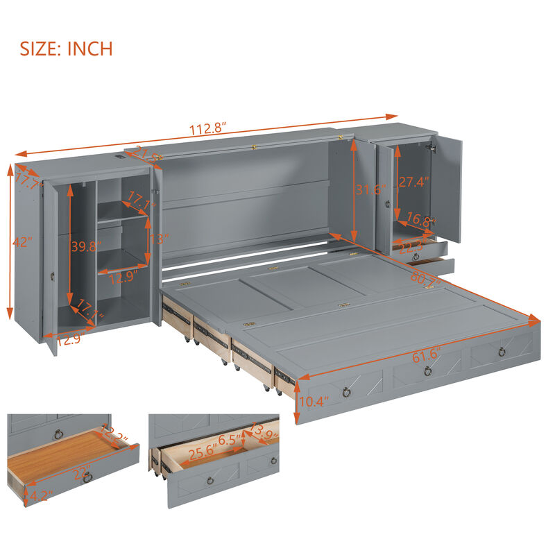 Merax Murphy Bed with USB Port and Wardrobe