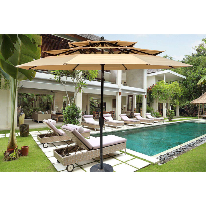 9FT 3-Tiers Outdoor Patio Umbrella With Crank And Tilt And Wind Vents For Garden Backyard