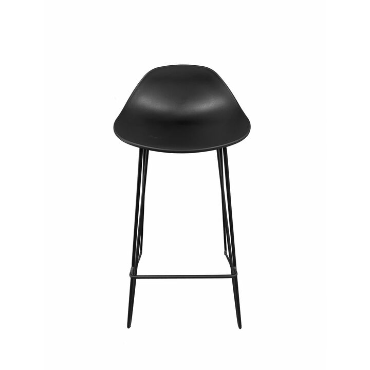 Bert 30 Inch Barstool Chair Set of 2, Low Back, Geometric Black Metal - Benzara