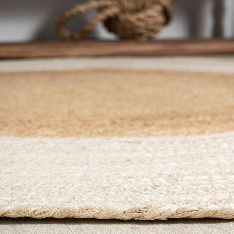 Oceana Two-Tone Boho Jute Circle Cream/Natural Round Area Rug