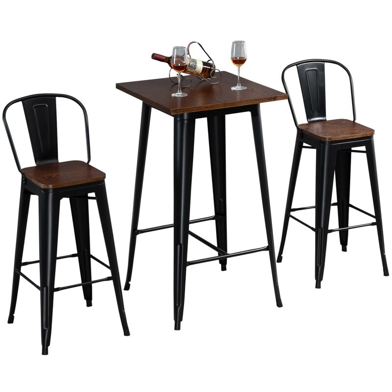 Industrial Pub Set: 3-Piece Black/Brown Counter Height Dining Set