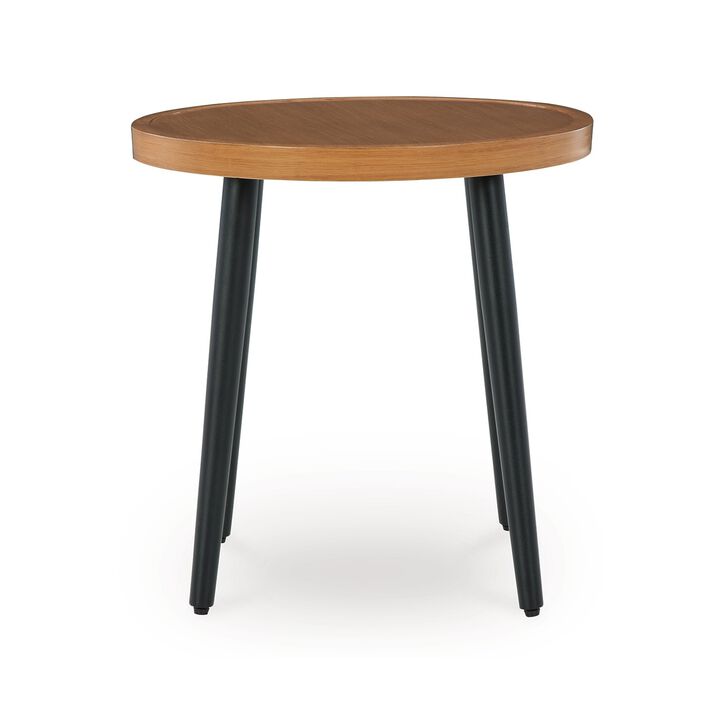 Izon Outdoor Round End Table, Modern Design, 22 Inch Black Brown Metal - Benzara