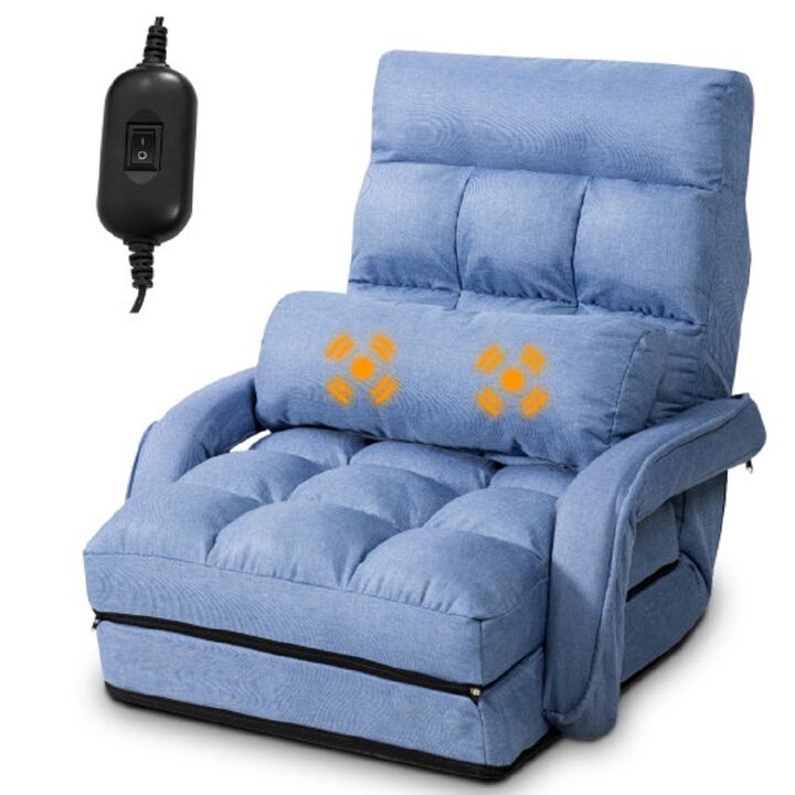 Folding Lazy Floor Chair Sofa with Armrests and Pillow