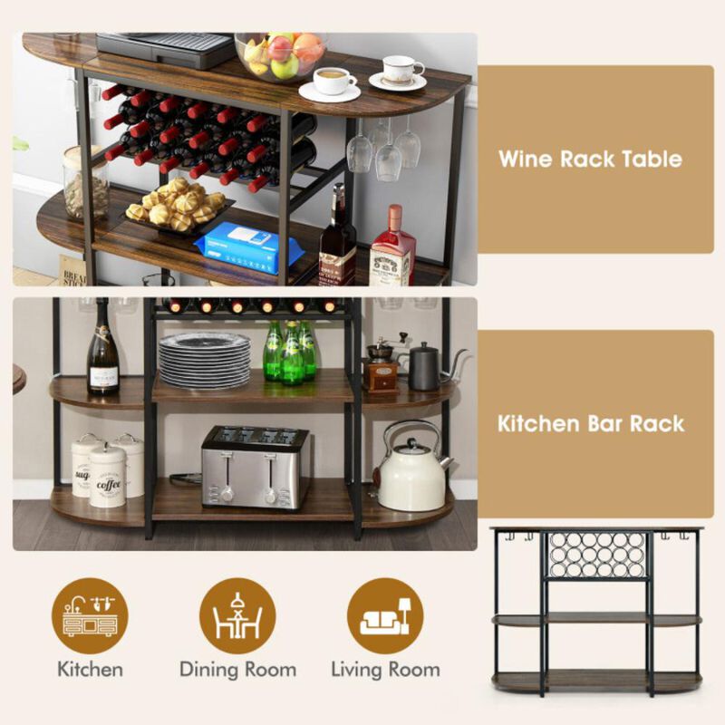 Hivvago 47 Inches Wine Rack Table with Glass Holder and Storage Shelves