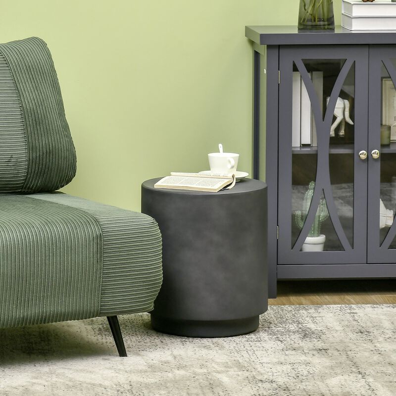 Charcoal Gray Patio Table: Round Concrete-Finish Side Table