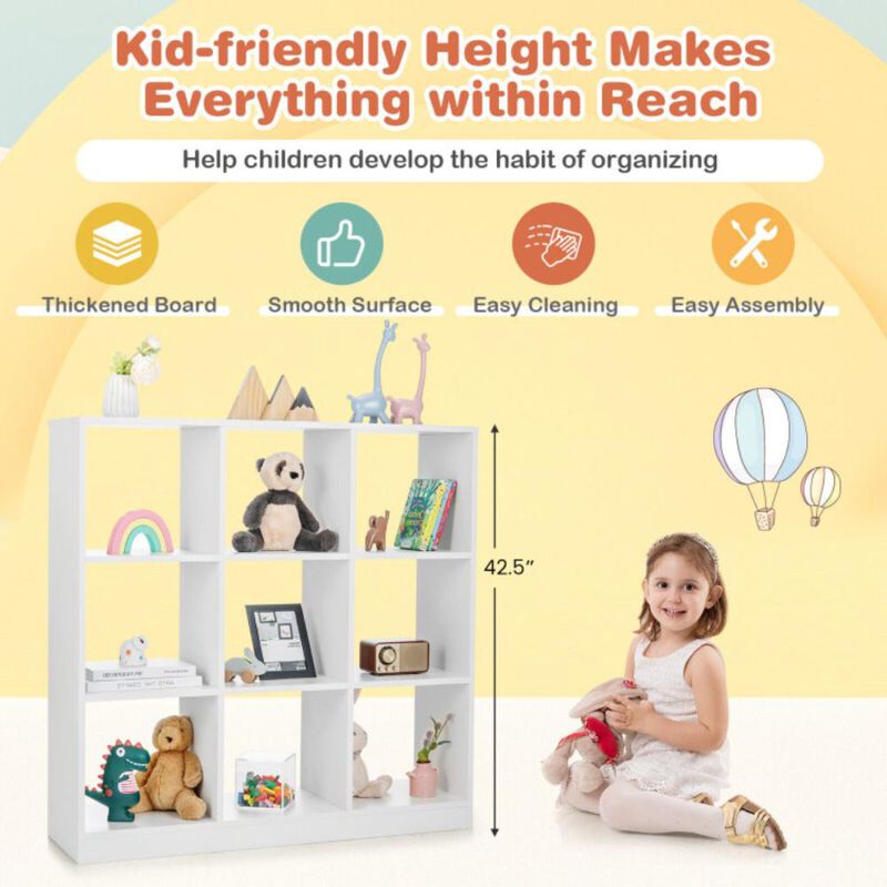Hivvago Modern 9-Cube Bookcase with 2 Anti-Tipping Kits for Books Toys Ornaments-White