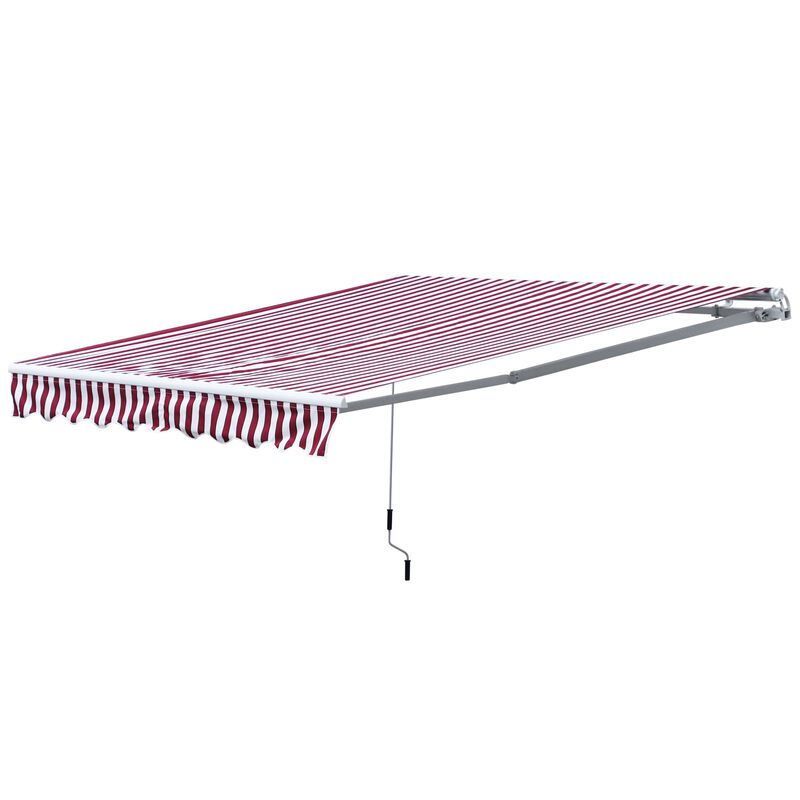 Burgundy Striped Shade: 10x8 Ft Retractable Cranking Patio Awning