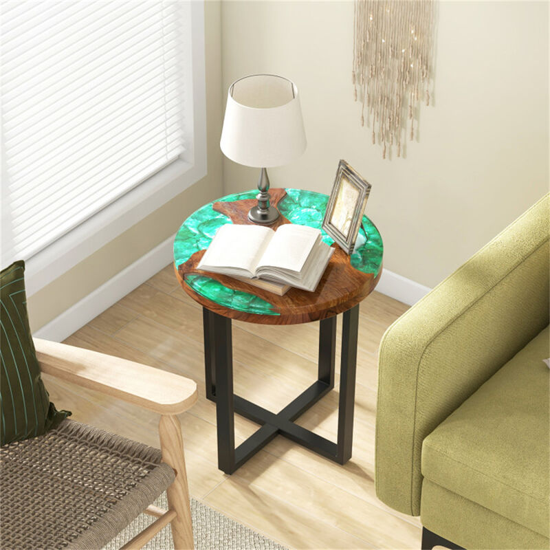 Round End Table with Epoxy Top Stylish & Durable for Indoor and Outdoor Use