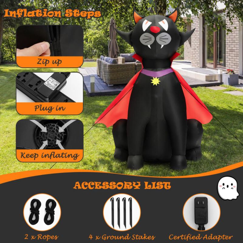 Hivvago 4.7 Feet Halloween Inflatable Vampire Cat with Red Cloak