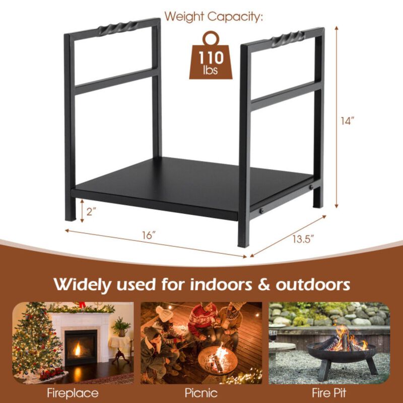Hivvago Firewood Log Rack with Unique Handle and Raised Feet-Black