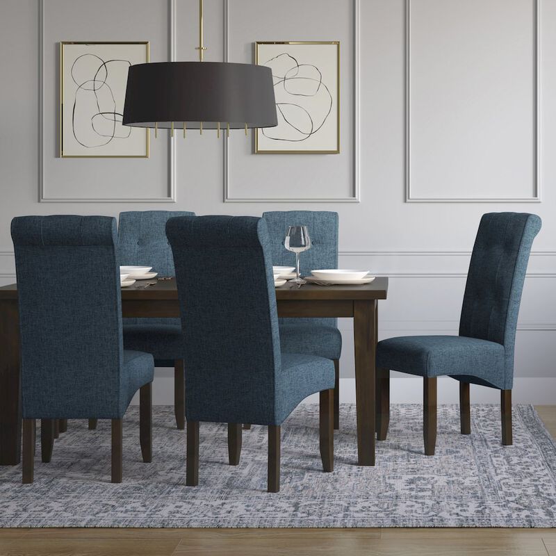 Simpli Home Cosmopolitan Solid Wood Deluxe Tufted Parson Chair (Set Of 2) In Denim Blue