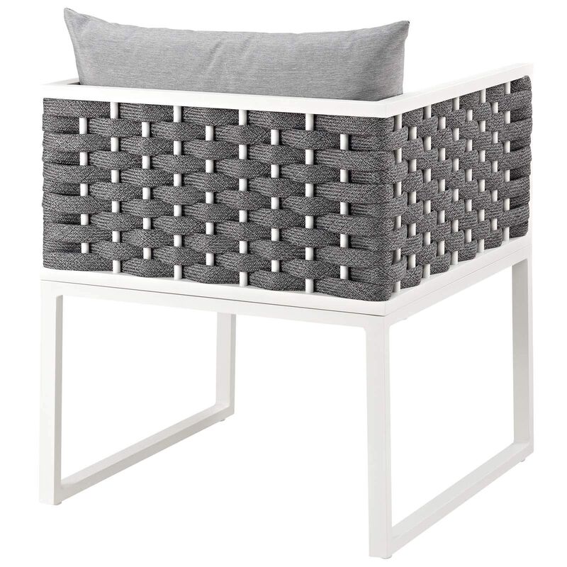 Modway Stance Outdoor Patio Woven Rope Dining Arm Chair in White Gray