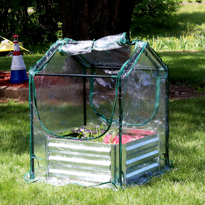 Sunnydaze Galvanized Steel Raised Bed with Greenhouse - Clear - 2 ft x 2 ft