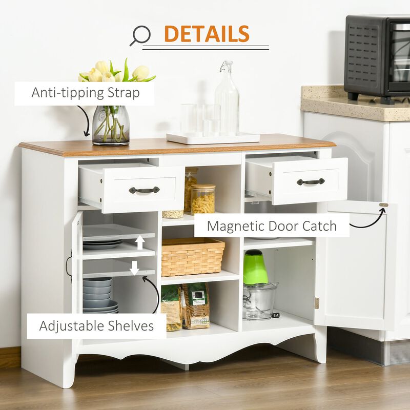 White French Sideboard: 42" Provincial Style with Drawers and Shelves