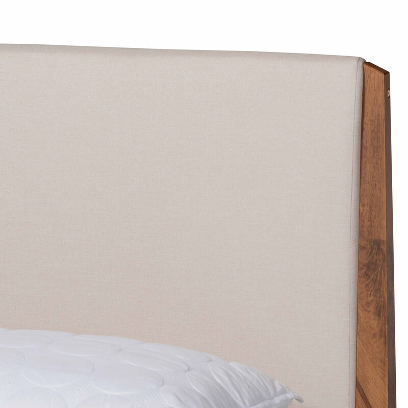 Baxton Studio Lenora Beige Fabric Upholstered And Walnut Finished Wood Full Size Platform Bed