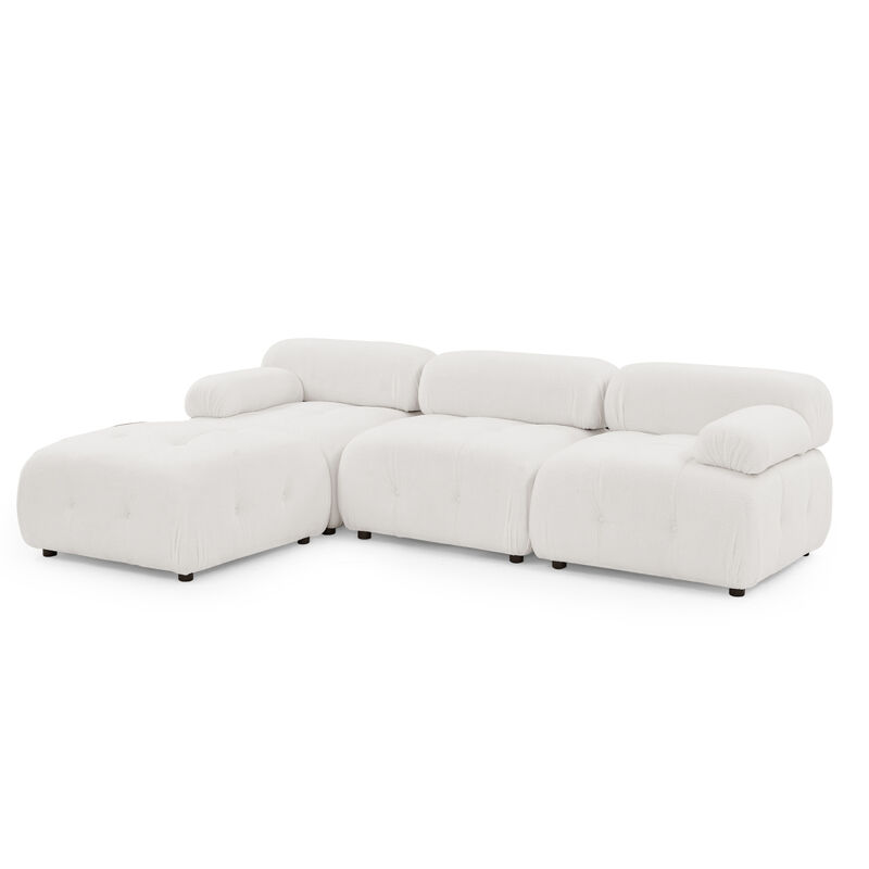 Ivory Teddy Fabric Modular Sectional Sofa