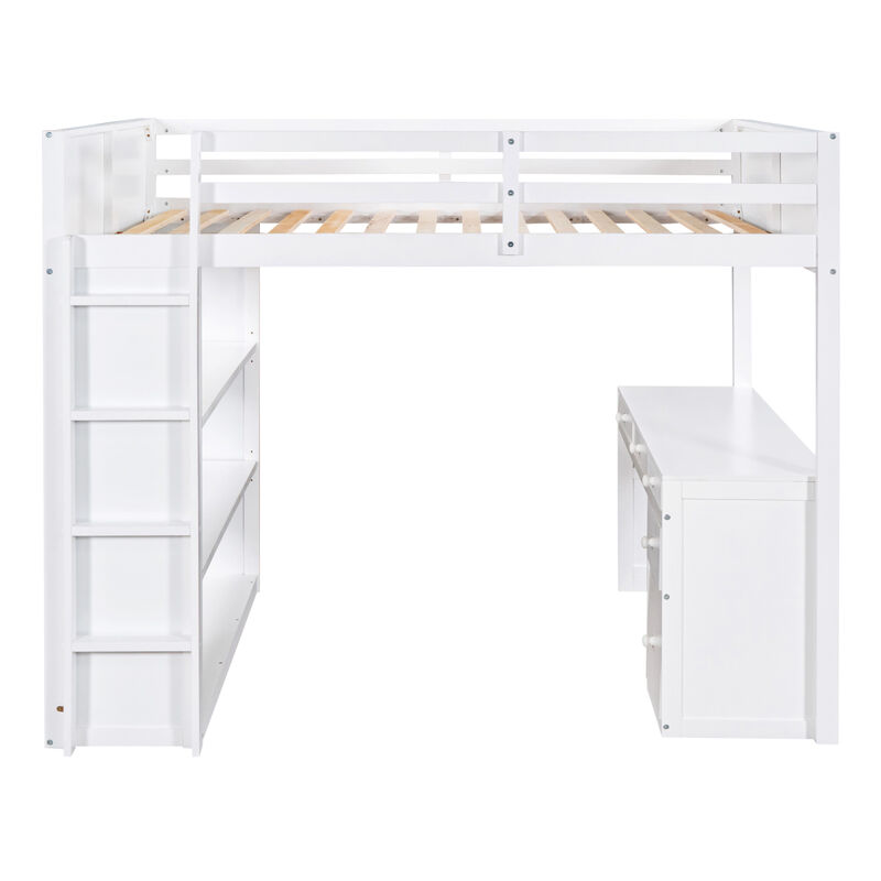 Full Size Loft Bed With Ladder, Shelves, And Desk