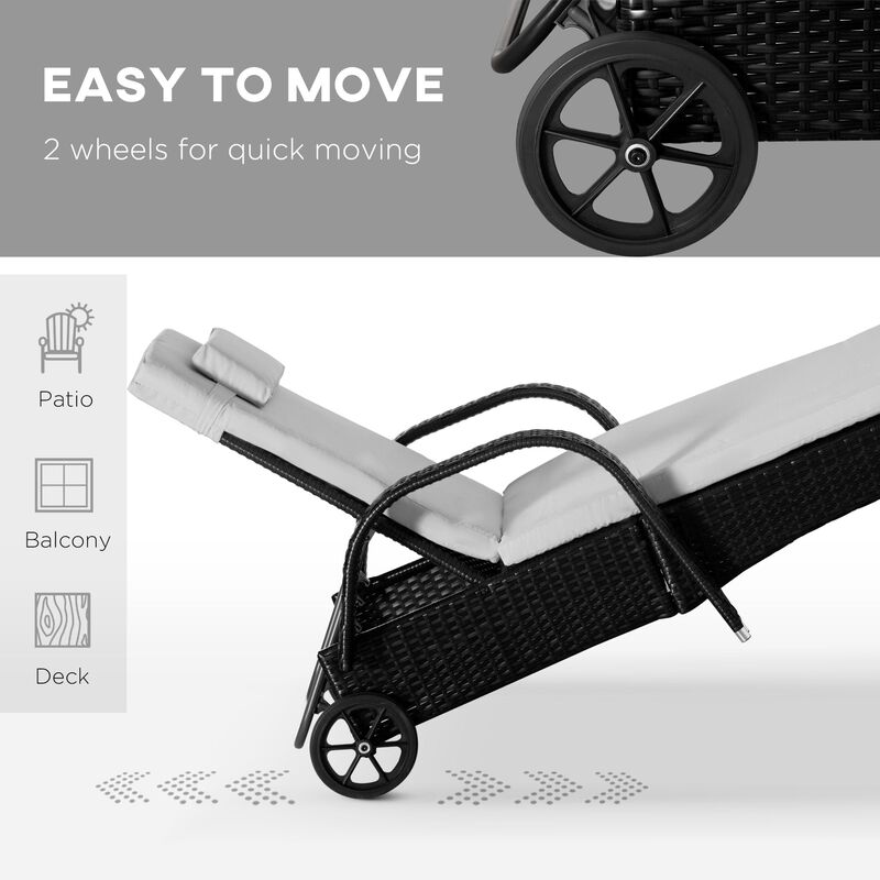 Black Wicker Relaxation: 3-Piece Outdoor Lounge Set with Table & Wheels