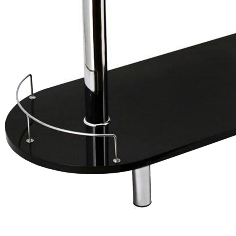 Zaina 42 Inch Modern Bar Table, 3 Shelves, Tempered Glass, Black, Chrome - Benzara