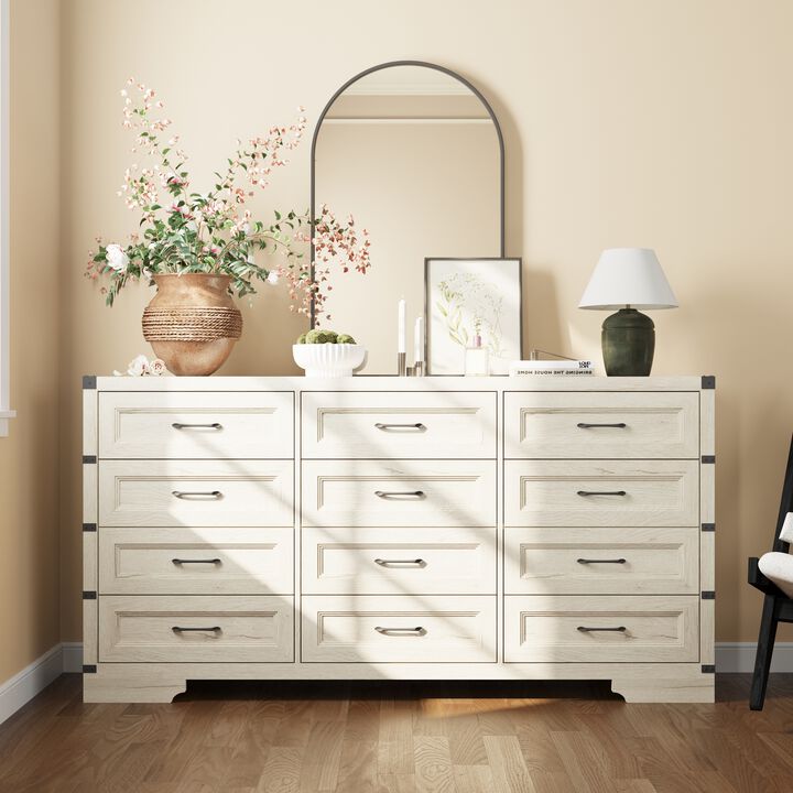 FUFU&GAGA 12-Drawer Dresser, Wood Storage Cabinet, Large dresser for Bedroom, Living Room, Hallway (69.1" W x 35.7" H x 15.9" D), White