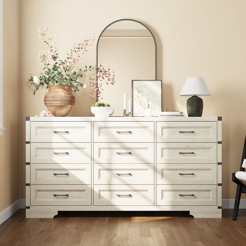 FUFU&GAGA 12-Drawer Dresser, Wood Storage Cabinet, Large dresser for Bedroom, Living Room, Hallway (69.1" W x 35.7" H x 15.9" D), White