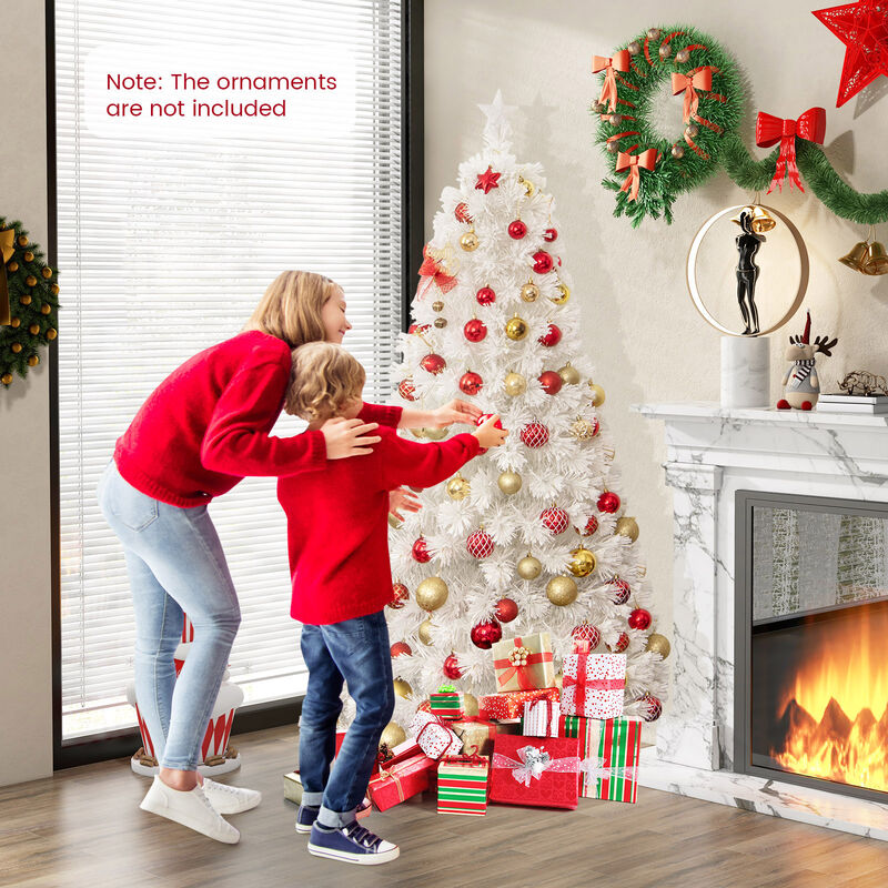 5/6/7 Feet Pre-Lit Fiber Optic White Snow-Flocked Artificial Christmas Tree