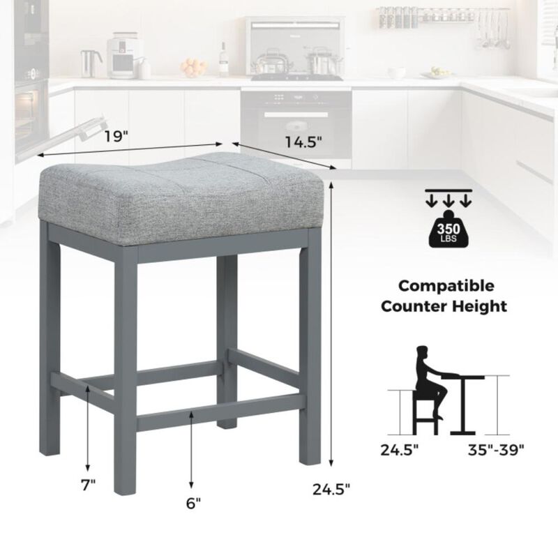Hivvago 24.5 Inches Linen Fabric Saddle Stools Set of 2 with Cushioned Seat