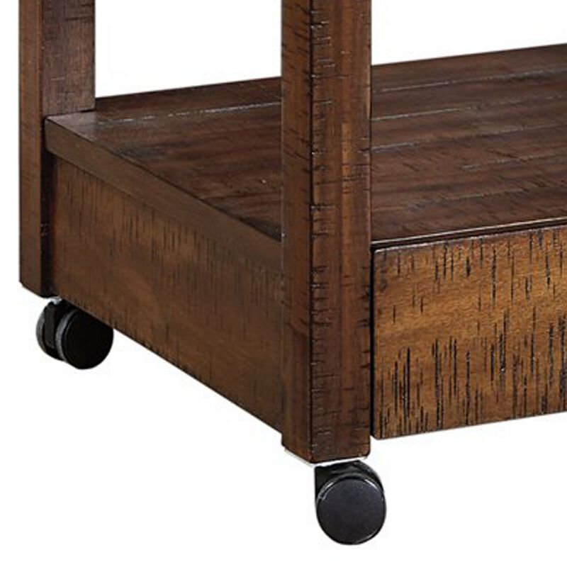 Wooden Printer Stand, 2 Drawers, 1 Open Compartment, Brown - Benzara