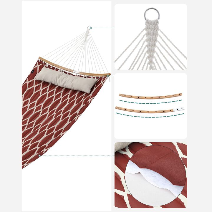 Comfortable Quilted Hammock with Curved Bamboo Spreaders & Pillow - Portable Design