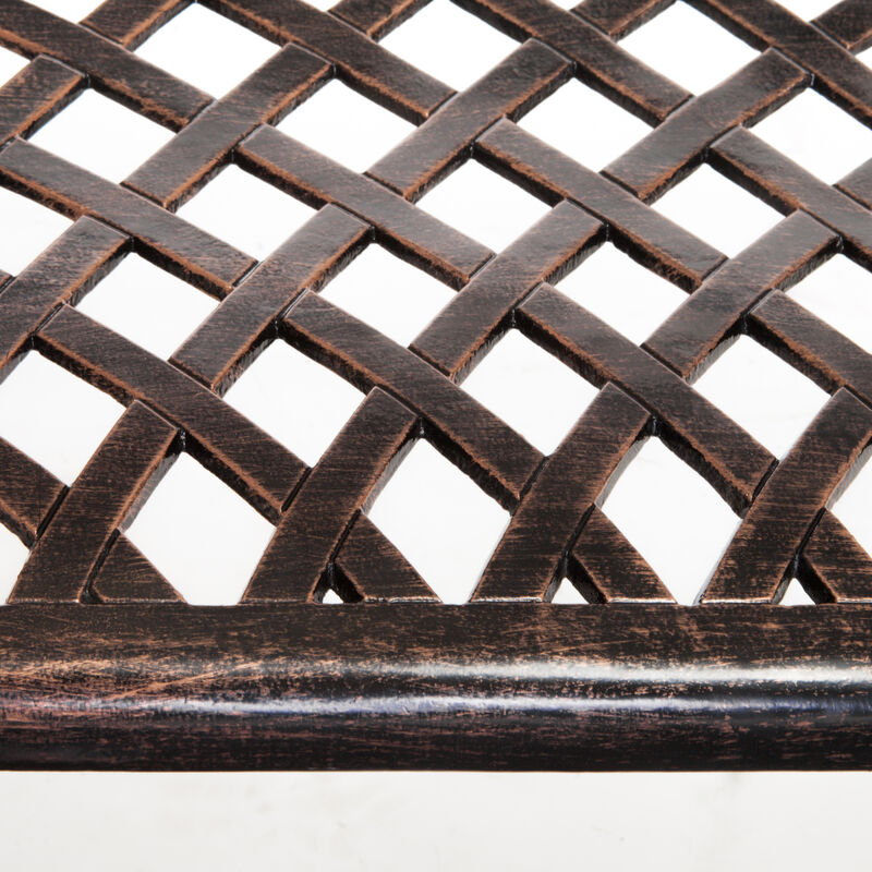 Ornate Cast Aluminum Outdoor Bench with Antique Copper Finish