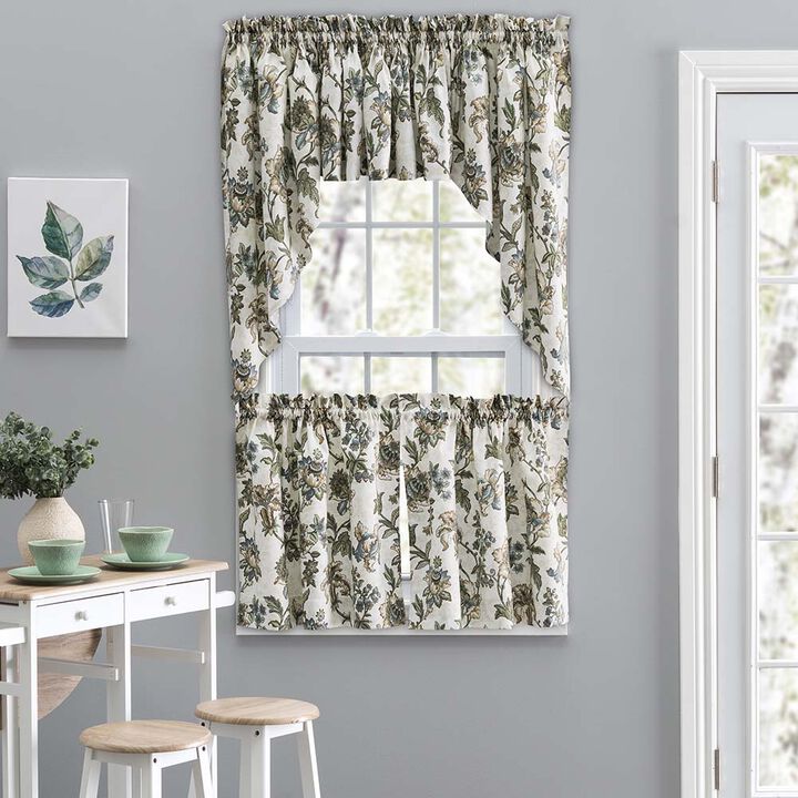 Ellis Curtain Madison Floral Design Printed Natural Ground 1.5" Rod Pocket Tailored Swag 56" x 36"