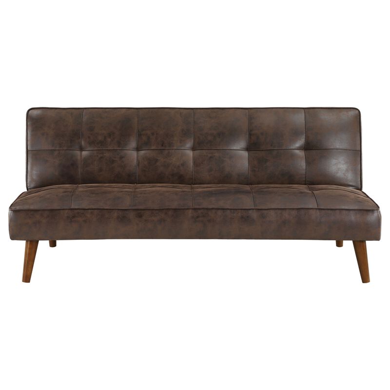 Sena Futon Convertible Sofa Bed Sleeper Couch, Dark Brown Faux Leather - Benzara
