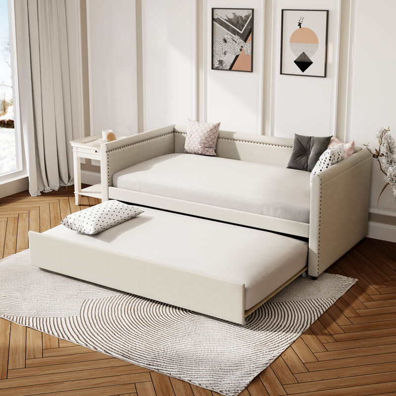 Merax Modern Style Linen Upholstered Daybed with Trundle