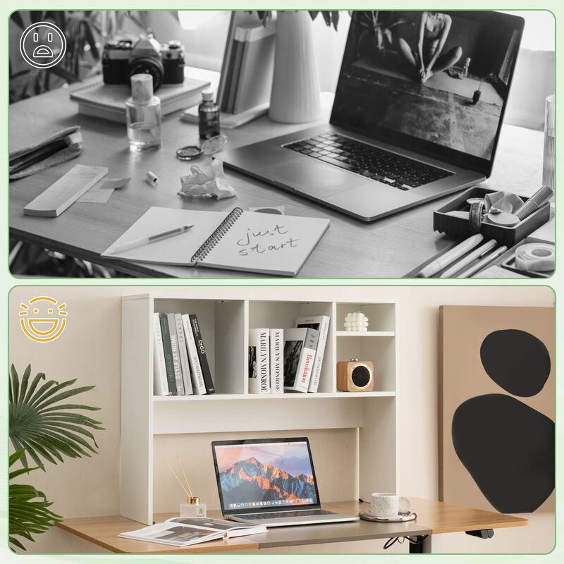 Computer Desktop Bookcase with 4 Cubbies and Open Back Compartment