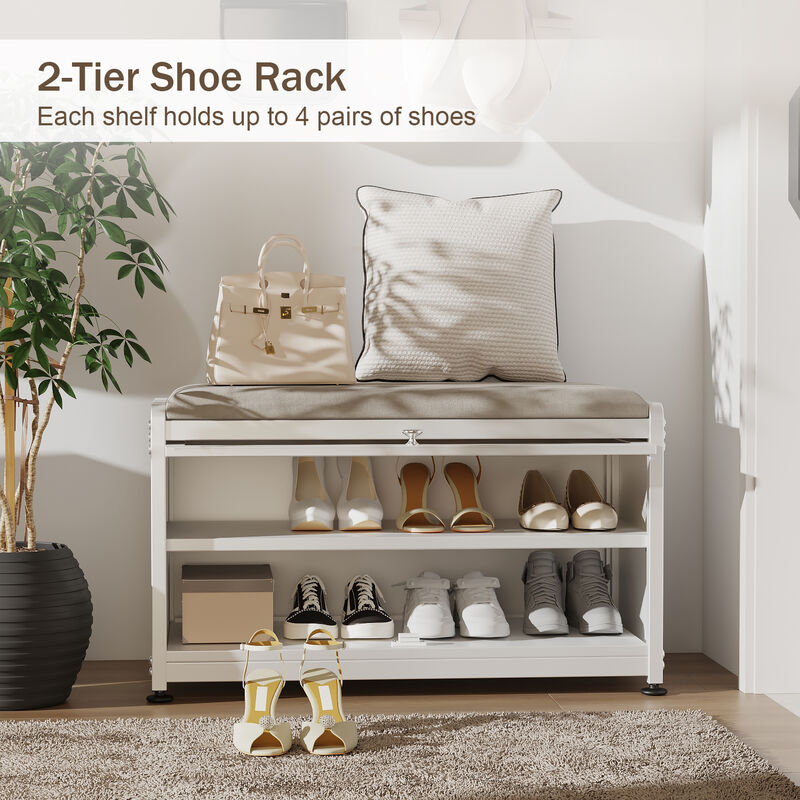 Mega Casa Shoe Storage Cabinet with 2 Tier Shoe Rack, Entryway Bench with Cushion, Metal