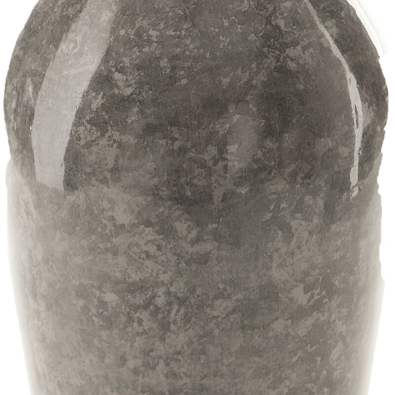 Rock 12 Inch Flower Vase, Decorative Thin Neck, High Gloss Gray Finish - Benzara