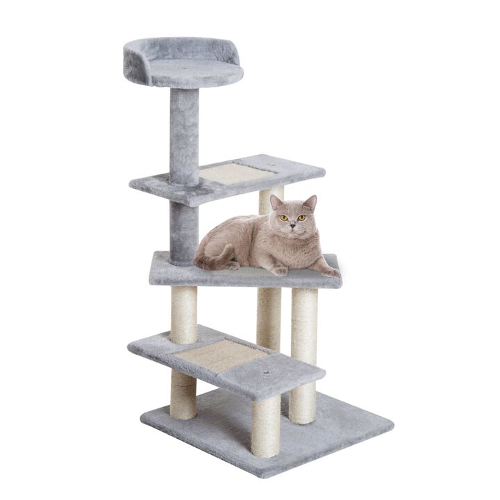 Gray Feline Playground: 40" 5-Level Revolving Cat Tree