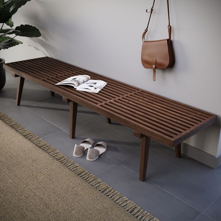 LeisureMod 72" Entryway Bench, Rubberwood Frame & Beech Wood Legs, Slatted Design for Bedroom, Living Room, Hallway – Modern Home Inwood Collection