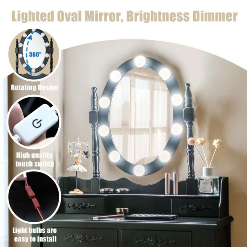 Hivvago Makeup Dressing Table with Touch Switch Lighted Mirror and Cushioned Stool