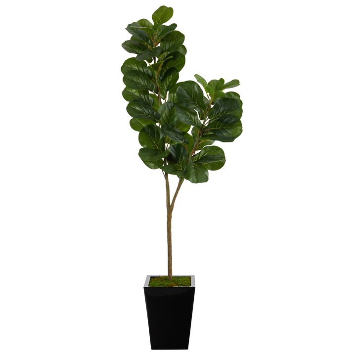 Hivvago 68 Inches Fiddle leaf Fig Artificial Tree in Black Metal Planter