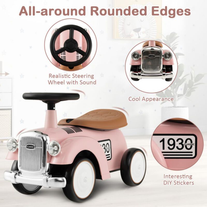 Kids Sit to Stand Vehicle with Working Steering Wheel and Under Seat Storage-Pink