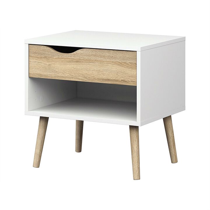 Hivvago Modern Mid Century Style End Table Nightstand in White & Oak Finish