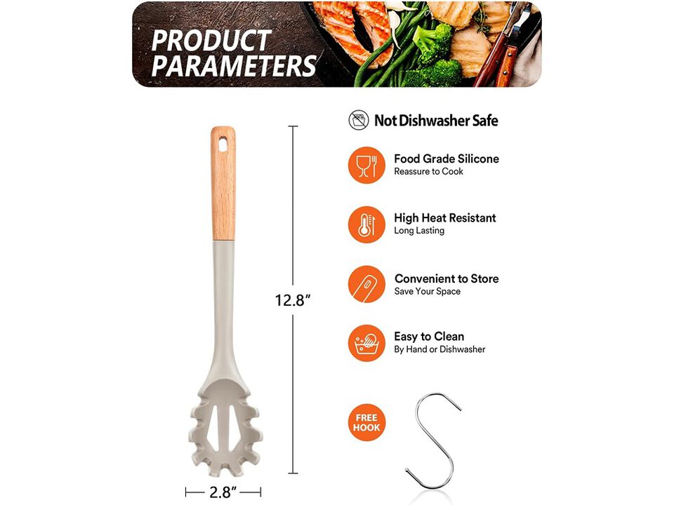 Badiano Silicone Pasta Fork, Kitchen Heat Resistant Noodle Spoon Server