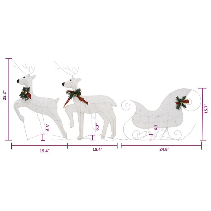 Garden 2pc Reindeer and Sleigh Christmas Decoration, 60 LEDs, White - Benzara