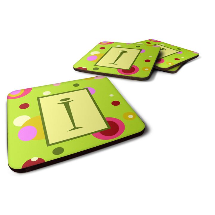 Caroline's Treasures CJ1010-IFC Monogram-Green Foam Coasters (Set of 4), Initial Letter I, 3.5 H x 3.5 W, Multicolor