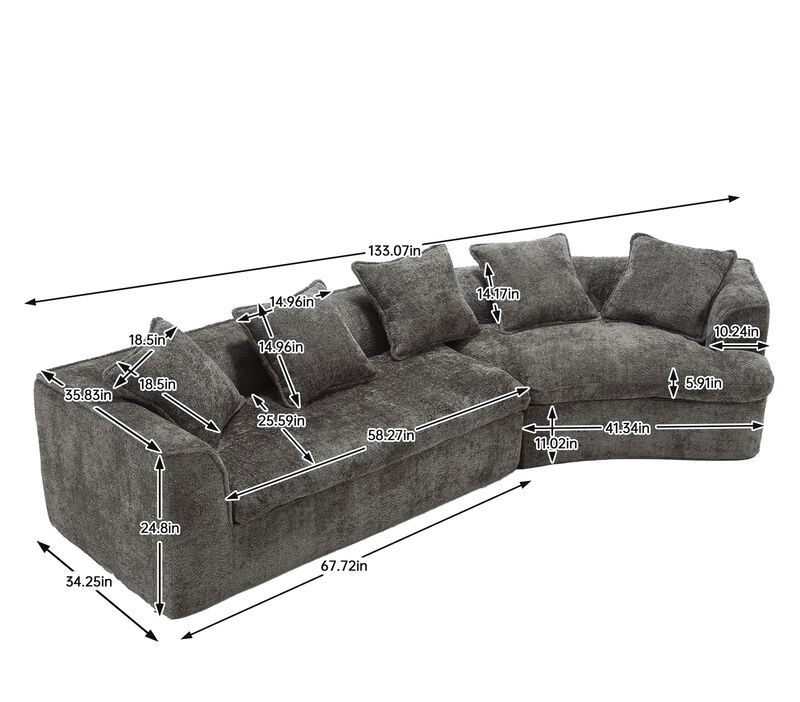 Merax 3-Seater Boucle Sofa with 5 Pillows