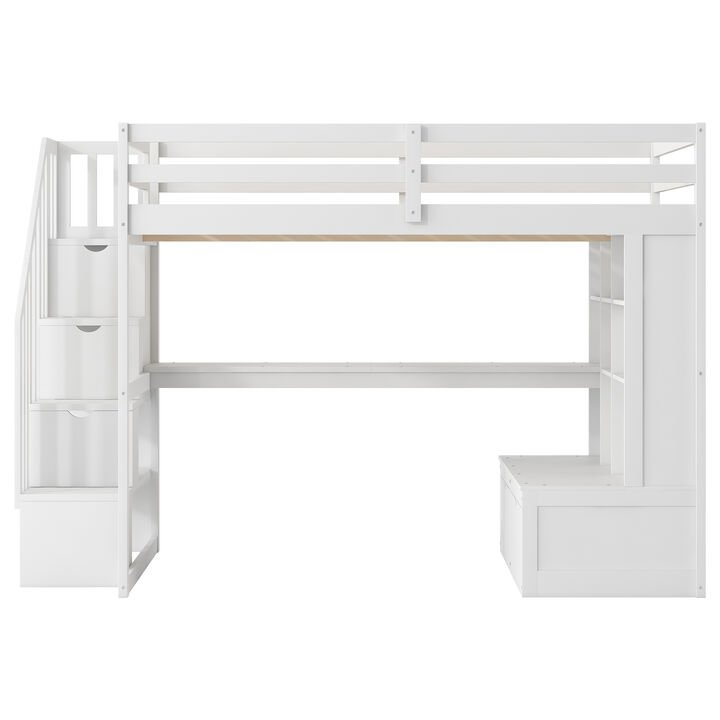 Merax Loft Bed with Desk and Storage Staircase
